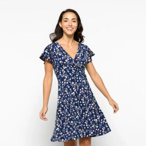 KAILEIGH Kaela Faux Wrap Knit Dress - Navy, Sz M